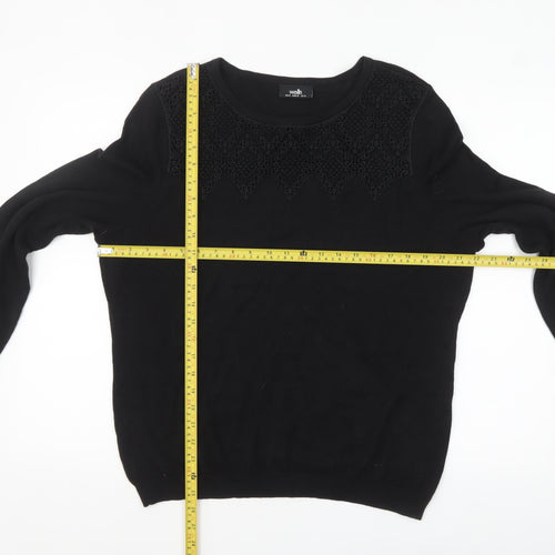 Wallis Women Black Size 18 Embroidered Crew Neck Jumper