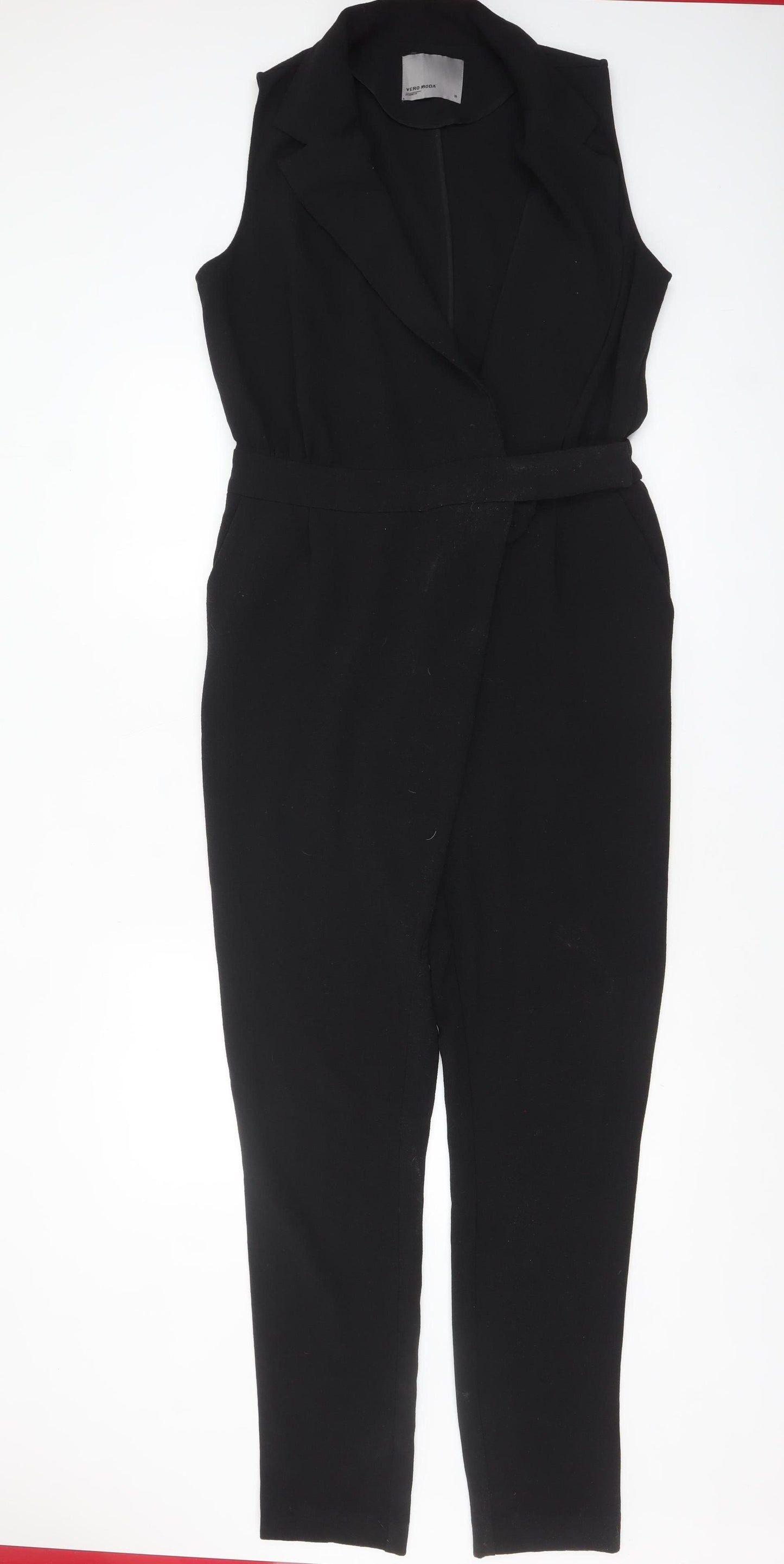 Vero Moda Women's Black Sleeveless Belted Jumpsuit Size 10