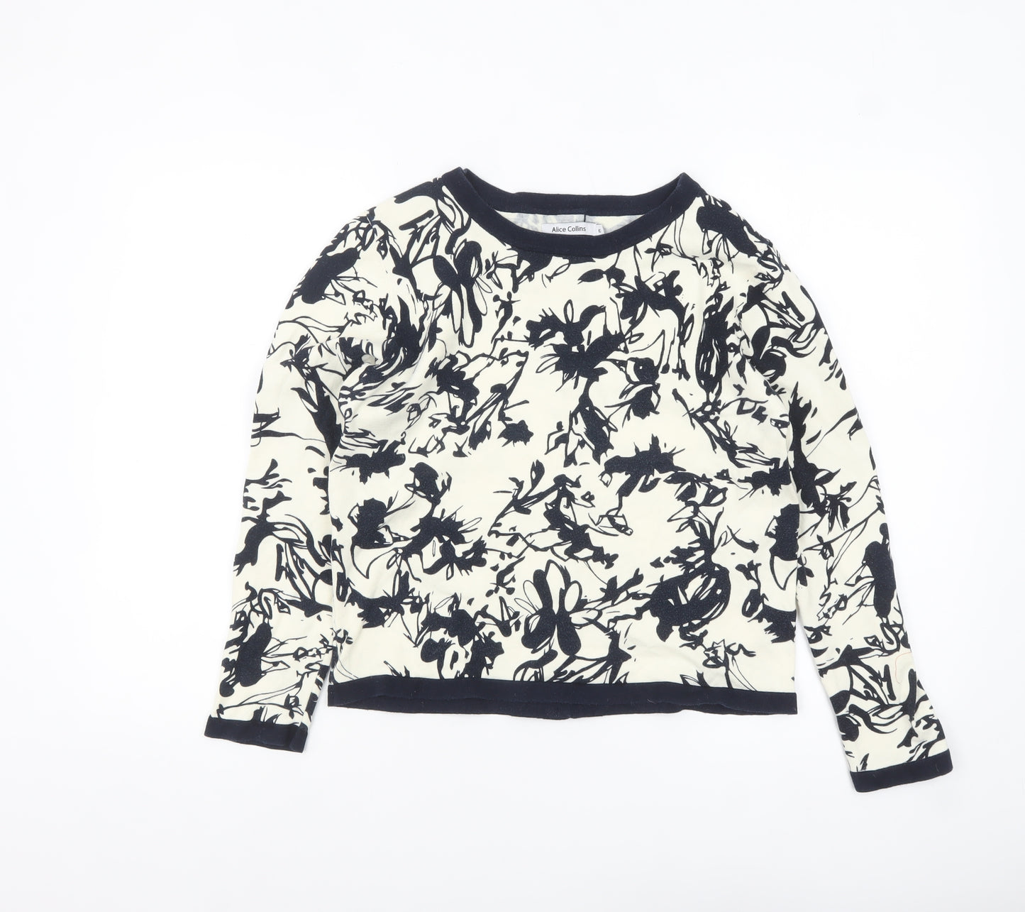 Alice Collins Women's Ivory Black Floral Cotton Cardigan Size 10
