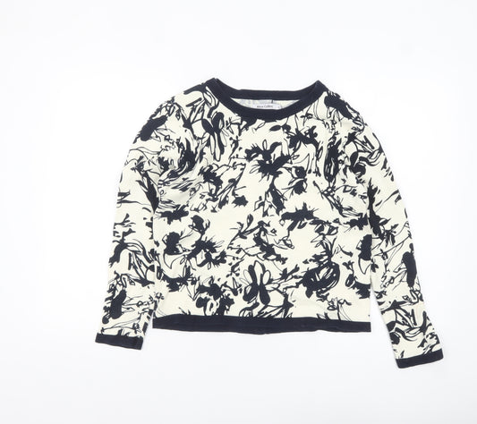 Alice Collins Women's Ivory Black Floral Cotton Cardigan Size 10