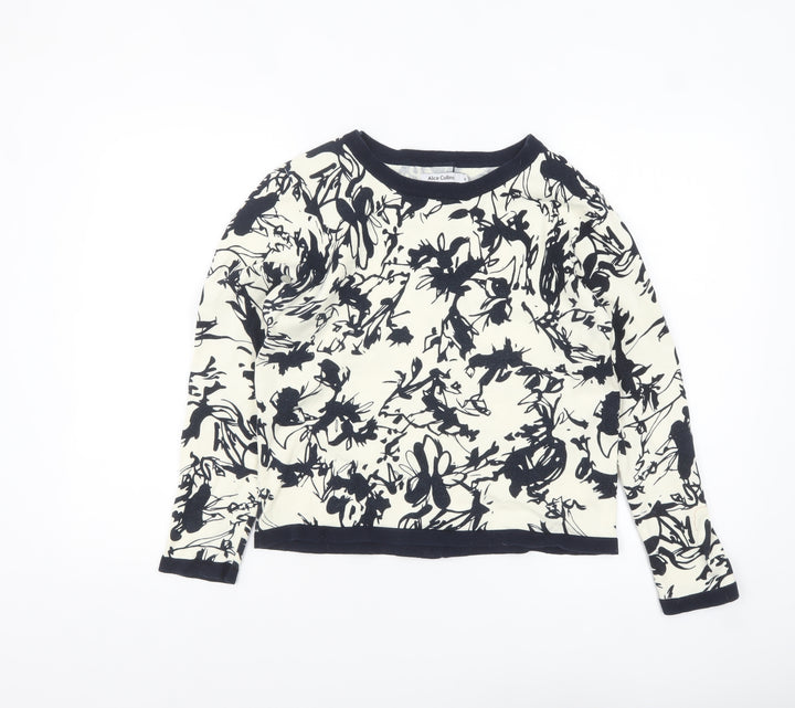 Alice Collins Women's Ivory Black Floral Cotton Cardigan Size 10