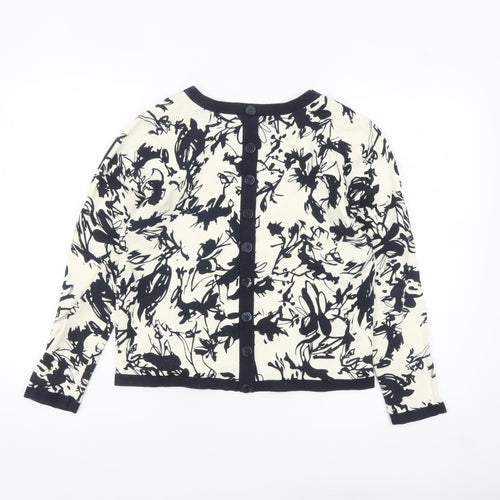 Alice Collins Women's Ivory Black Floral Cotton Cardigan Size 10