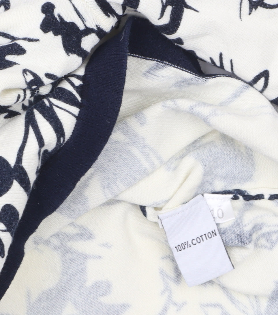 Alice Collins Women's Ivory Black Floral Cotton Cardigan Size 10