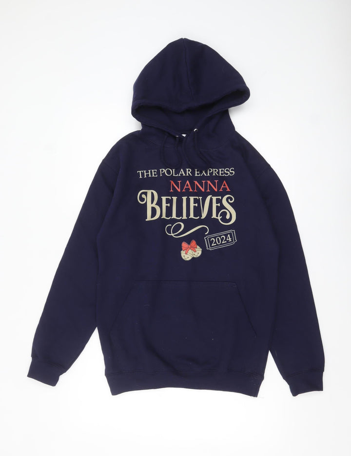 Just Hoods Unisex Blue Christmas Pullover Hoodie Size S
