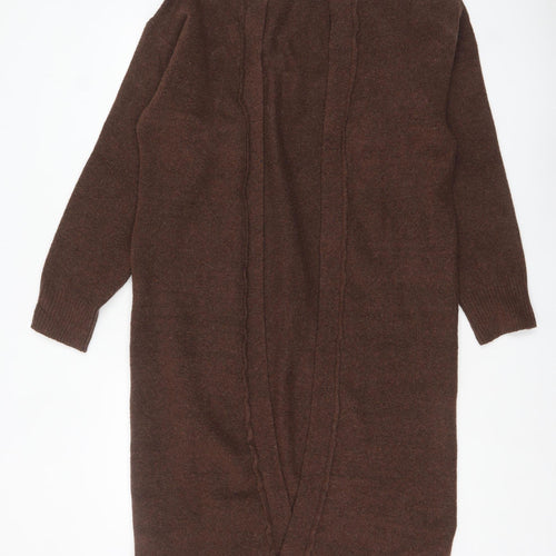 ASOS DESIGN Women Brown Cardigan S Long Sleeve Knit Open Front