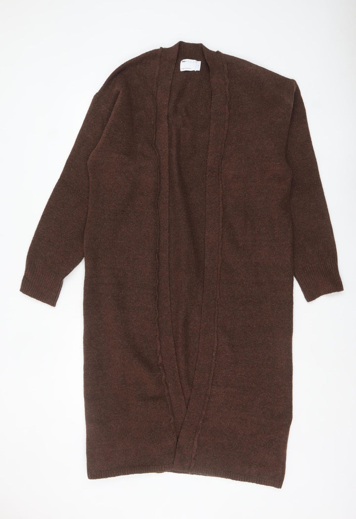 ASOS DESIGN Women Brown Cardigan S Long Sleeve Knit Open Front