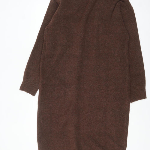 ASOS DESIGN Women Brown Cardigan S Long Sleeve Knit Open Front