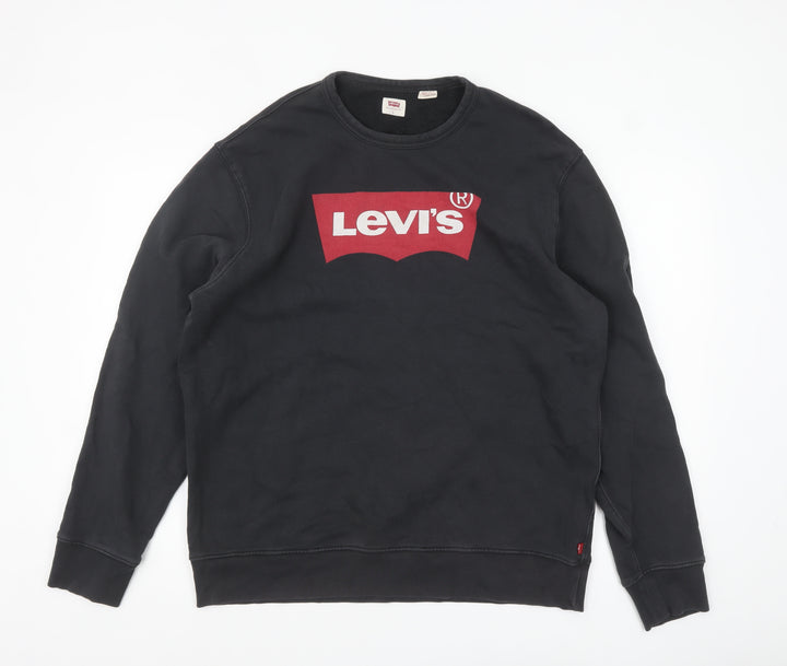 Levi's Men's Black Logo Crew Neck Pullover Sweatshirt L
