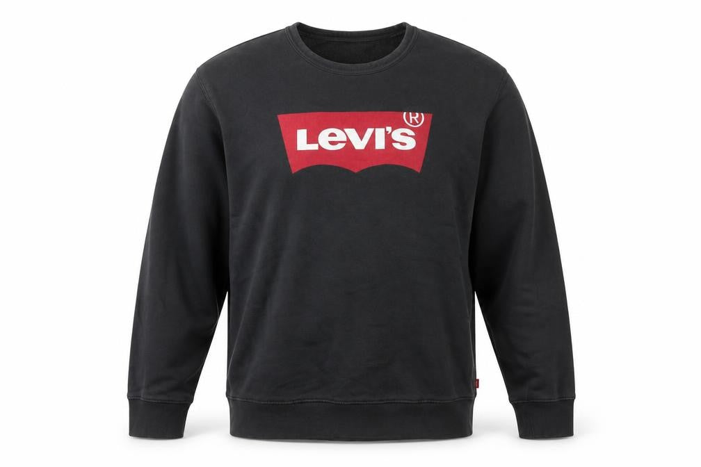 Front view of Levi's Men's Black Logo Crew Neck Pullover Sweatshirt L