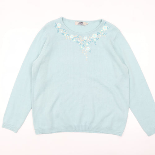 Honor Millburn Women's Blue Floral Embroidered Knit Jumper L 18-20