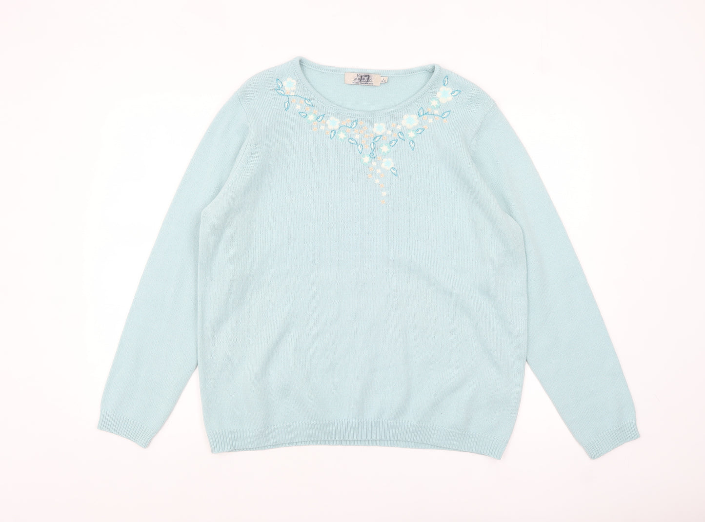 Honor Millburn Women's Blue Floral Embroidered Knit Jumper L 18-20