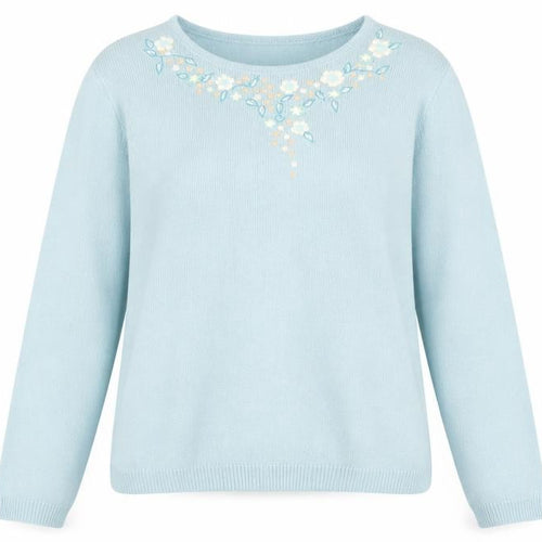 Honor Millburn Women's Blue Floral Embroidered Knit Jumper L 18-20