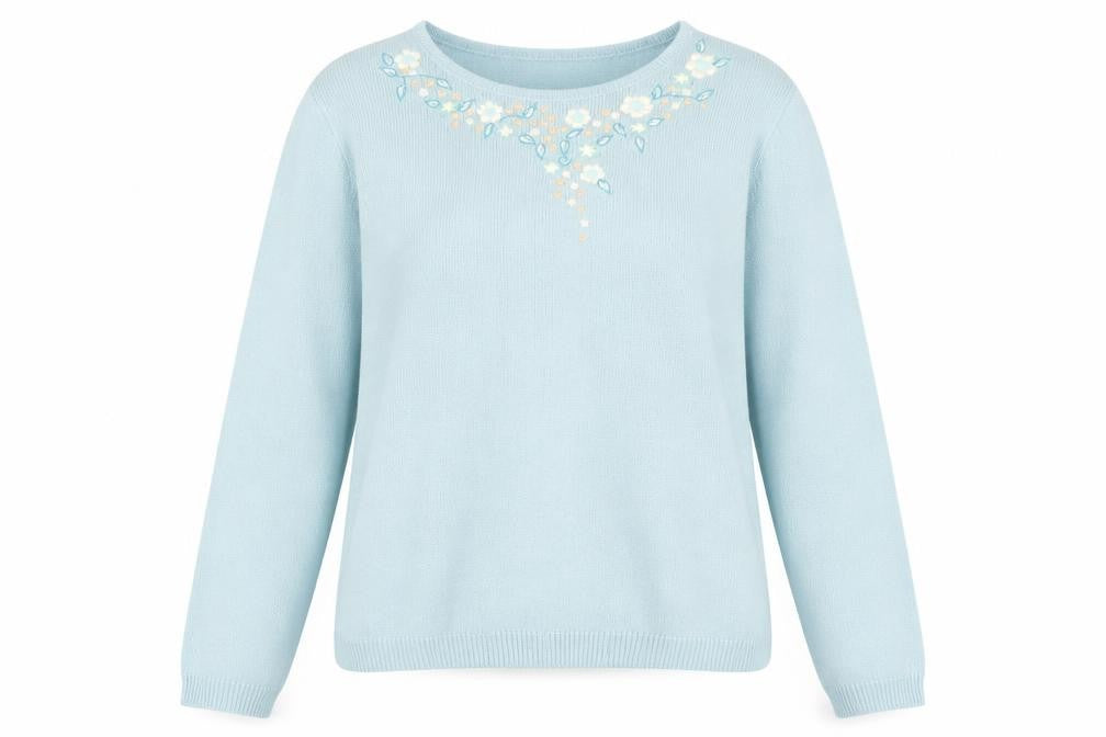 Honor Millburn Women's Blue Floral Embroidered Knit Jumper L 18-20