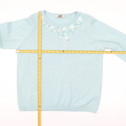 Honor Millburn Women's Blue Floral Embroidered Knit Jumper L 18-20