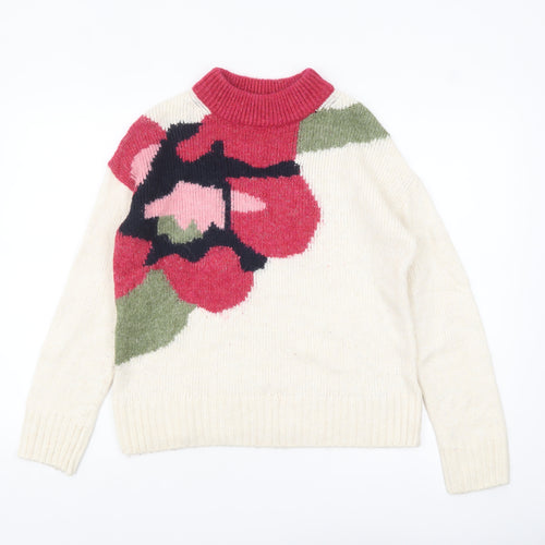 Marks and Spencer Women’s Ivory Floral High Neck Jumper Size S