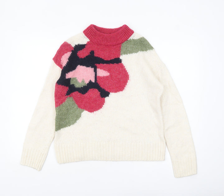 Marks and Spencer Women’s Ivory Floral High Neck Jumper Size S