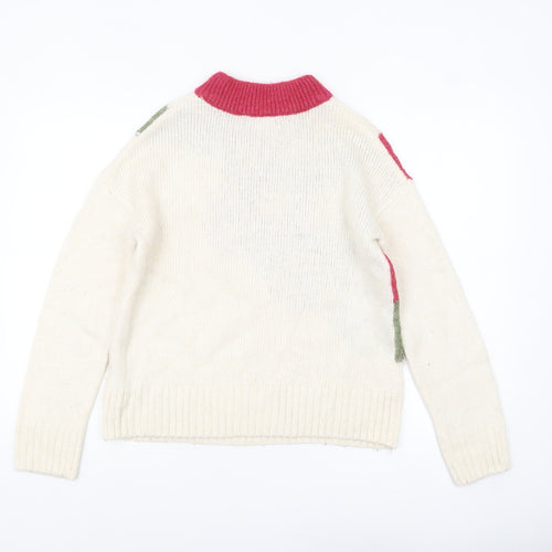 Marks and Spencer Women’s Ivory Floral High Neck Jumper Size S