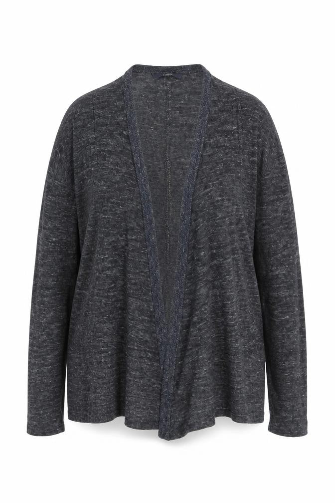 Front view of Next Women Grey Knit Open Cardigan, size 14, Relaxed Fit