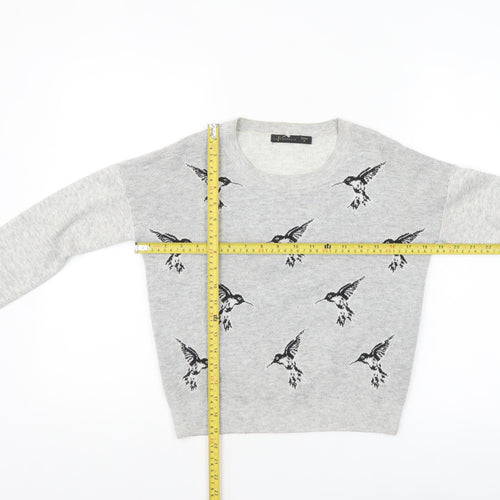 La Chapelle Women’s Grey Bird Print Crew Neck Jumper Size 8
