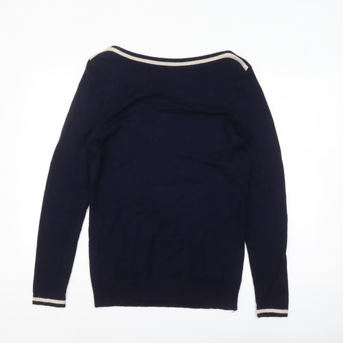 Wallis Women’s Blue Beige Boat Neck Bow Pullover Jumper Size 14