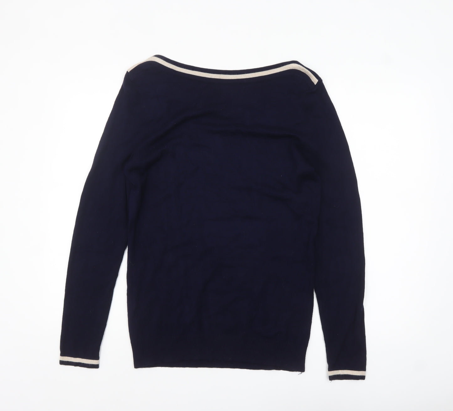Wallis Women’s Blue Beige Boat Neck Bow Pullover Jumper Size 14
