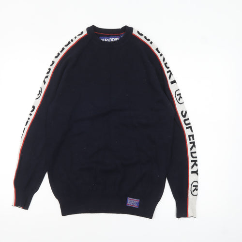 Superdry Mens Blue Small Crew Neck Cotton Pullover Jumper