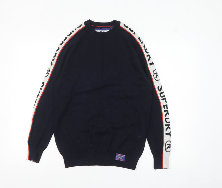 Superdry Mens Blue Small Crew Neck Cotton Pullover Jumper