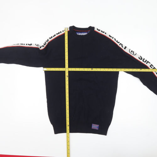 Superdry Mens Blue Small Crew Neck Cotton Pullover Jumper
