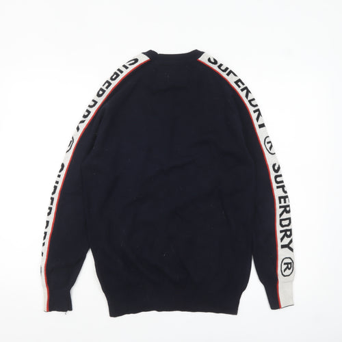 Superdry Mens Blue Small Crew Neck Cotton Pullover Jumper