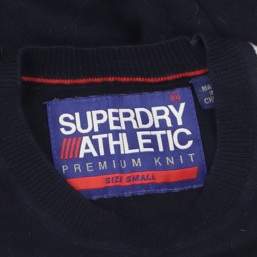 Superdry Mens Blue Small Crew Neck Cotton Pullover Jumper