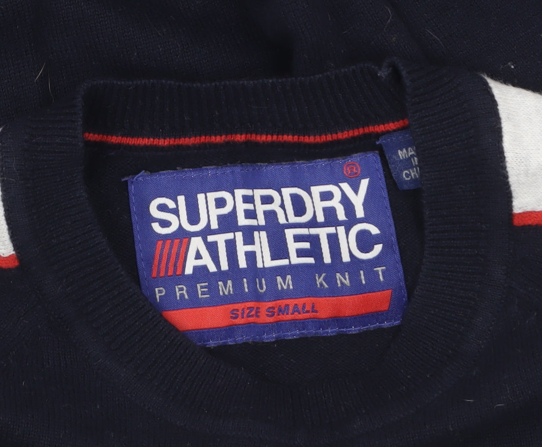 Superdry Mens Blue Small Crew Neck Cotton Pullover Jumper