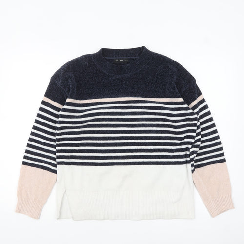 F&F Women's Navy Striped Pullover Jumper UK 10 Classic Knit
