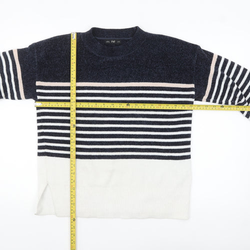 F&F Women's Navy Striped Pullover Jumper UK 10 Classic Knit