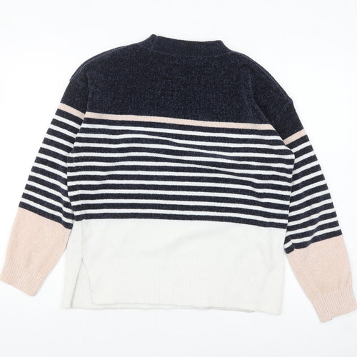 F&F Women's Navy Striped Pullover Jumper UK 10 Classic Knit