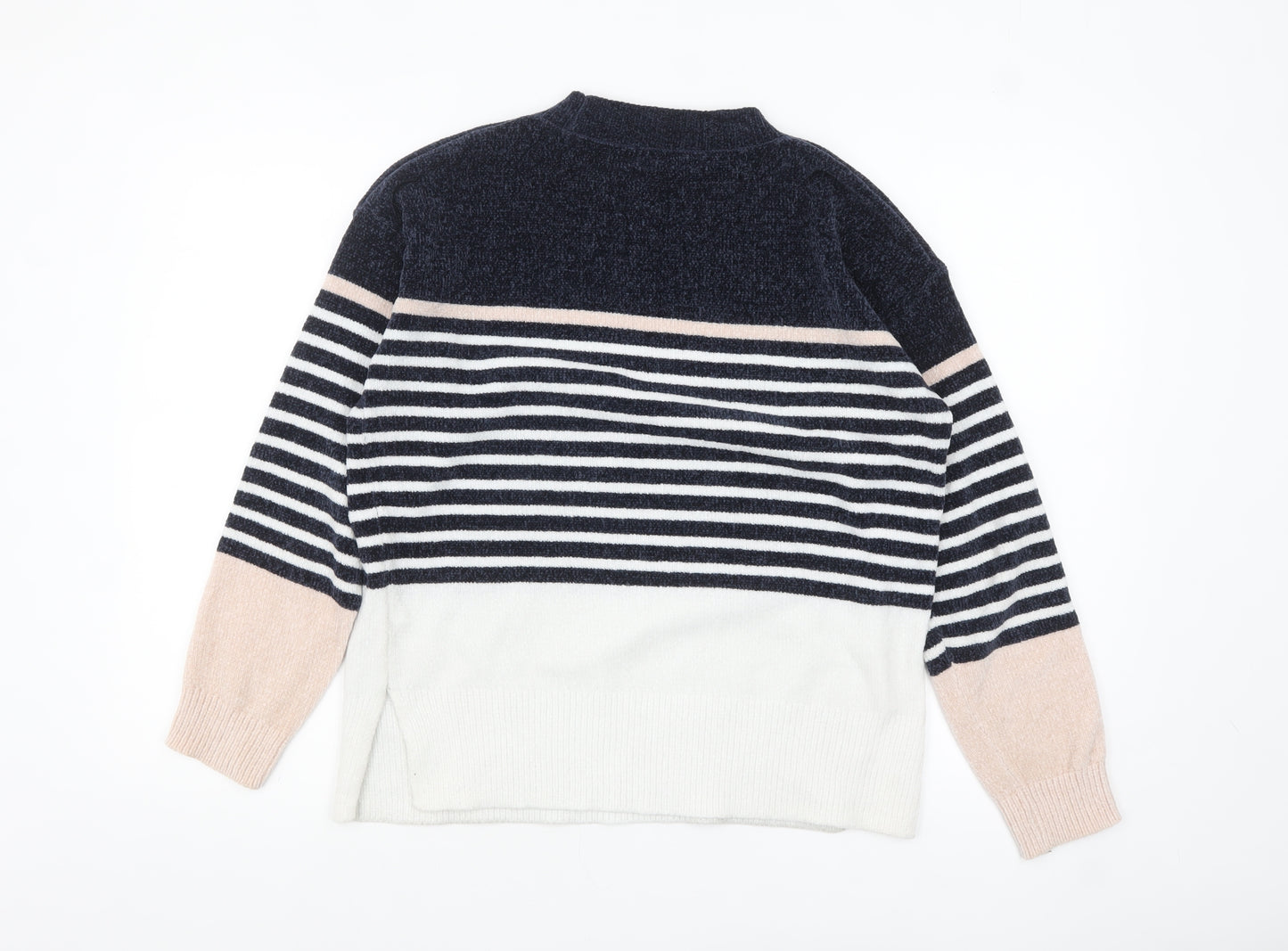 F&F Women's Navy Striped Pullover Jumper UK 10 Classic Knit