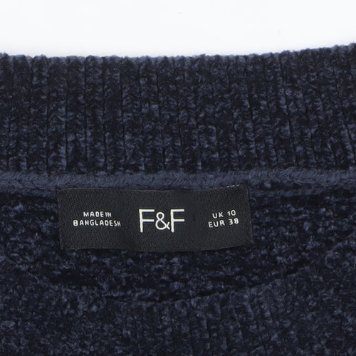F&F Women's Navy Striped Pullover Jumper UK 10 Classic Knit