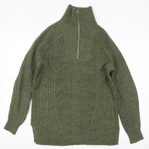 Marks and Spencer Women’s Green High Neck Chunky Knit Half Zip Jumper Size S