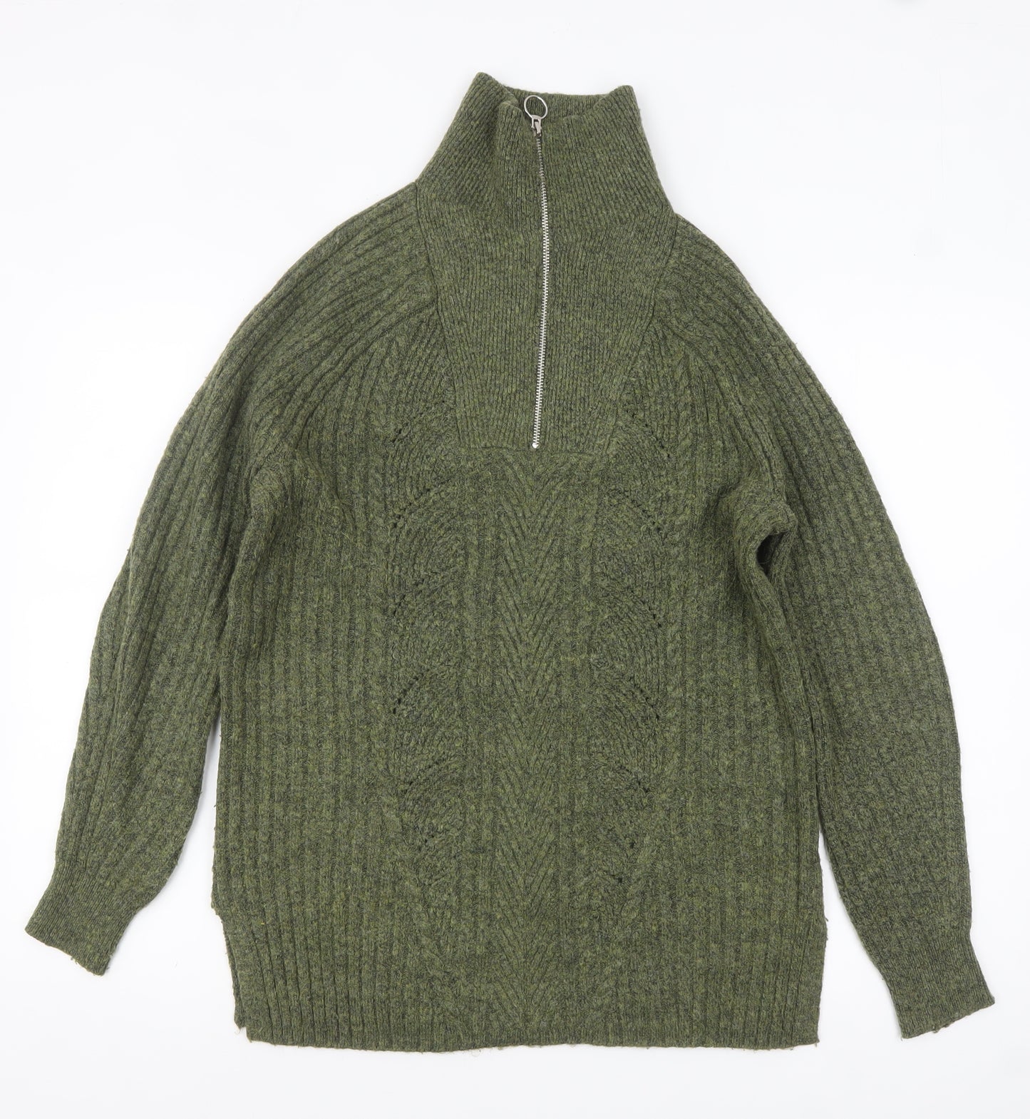 Marks and Spencer Women’s Green High Neck Chunky Knit Half Zip Jumper Size S
