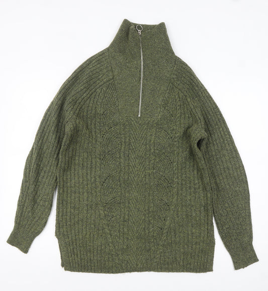 Marks and Spencer Women’s Green High Neck Chunky Knit Half Zip Jumper Size S