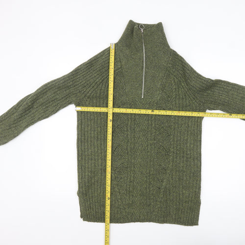 Marks and Spencer Women’s Green High Neck Chunky Knit Half Zip Jumper Size S