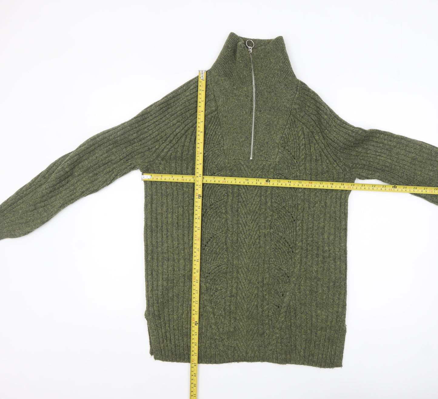 Marks and Spencer Women’s Green High Neck Chunky Knit Half Zip Jumper Size S