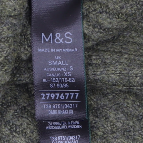 Marks and Spencer Women’s Green High Neck Chunky Knit Half Zip Jumper Size S