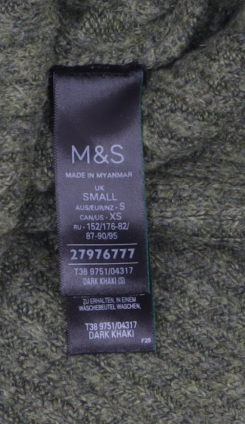 Marks and Spencer Women’s Green High Neck Chunky Knit Half Zip Jumper Size S