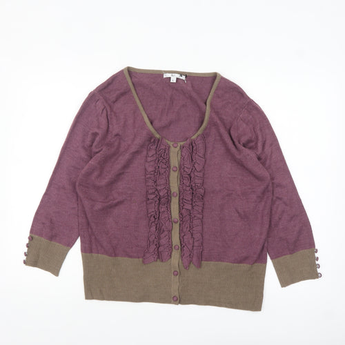 Kuss Collection Women's Purple Cardigan XL Ruffle Button Knit