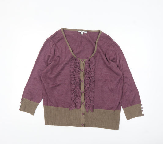 Kuss Collection Women's Purple Cardigan XL Ruffle Button Knit