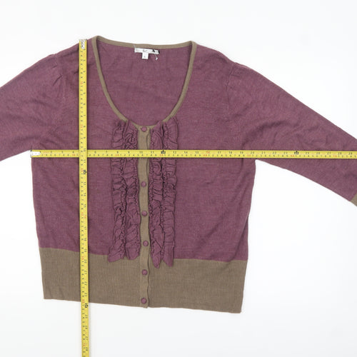 Kuss Collection Women's Purple Cardigan XL Ruffle Button Knit