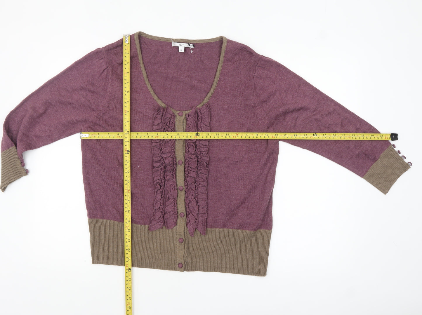 Kuss Collection Women's Purple Cardigan XL Ruffle Button Knit