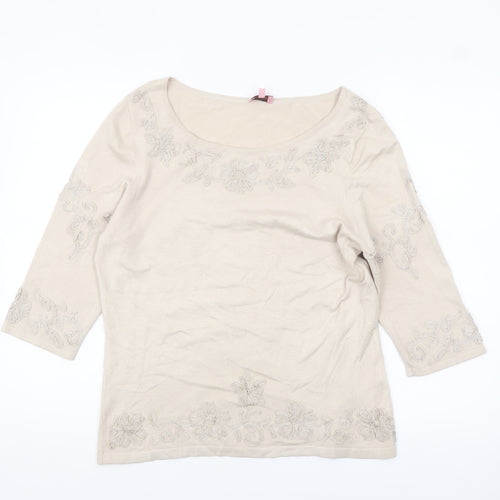 Phase Eight Women Beige Floral Embroidered Jumper Size 16