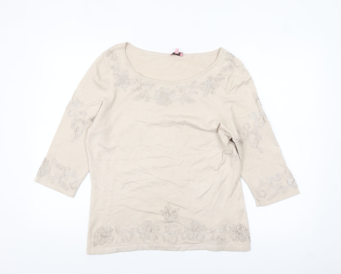 Phase Eight Women Beige Floral Embroidered Jumper Size 16