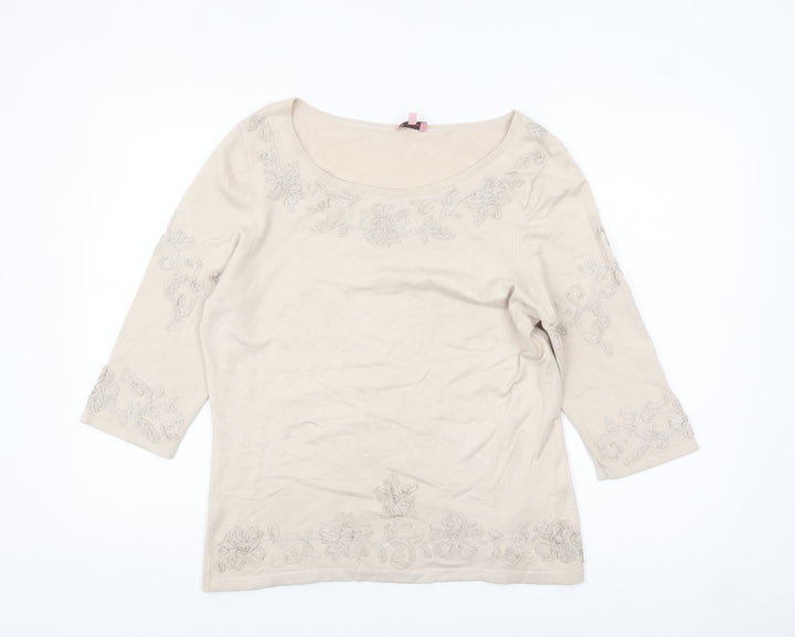 Phase Eight Women Beige Floral Embroidered Jumper Size 16